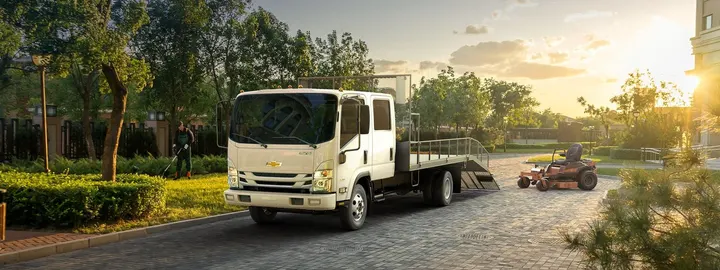 Chevrolet Low Cab Forward crew cab with a landscape body and loading ramp