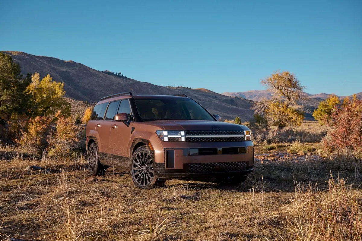 Bronze 2027 Hyundai Santa Fe parked in a dry grassland