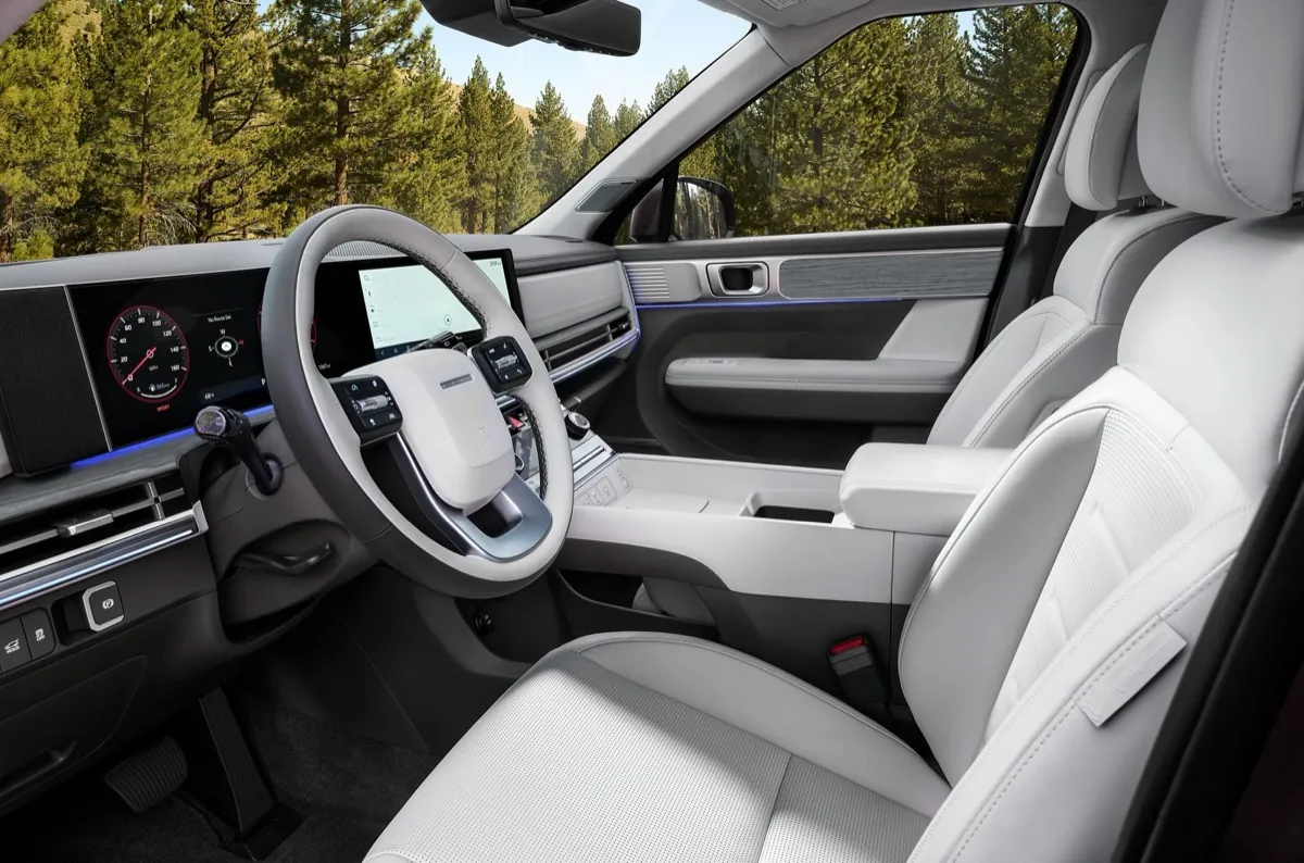 White leather front seats and dashboard of a 2027 Hyundai Santa Fe