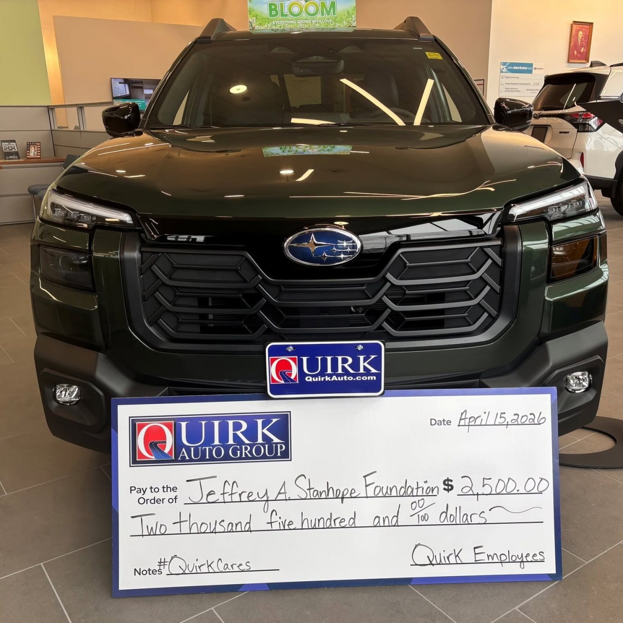 Quirk Subaru team with Jeffrey A. Stanhope Foundation members